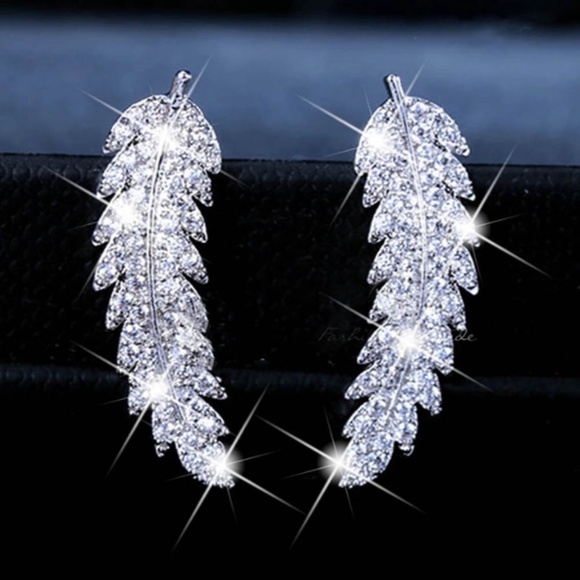 Silver or gold feather climber earrings diamond - Picture 7 of 8